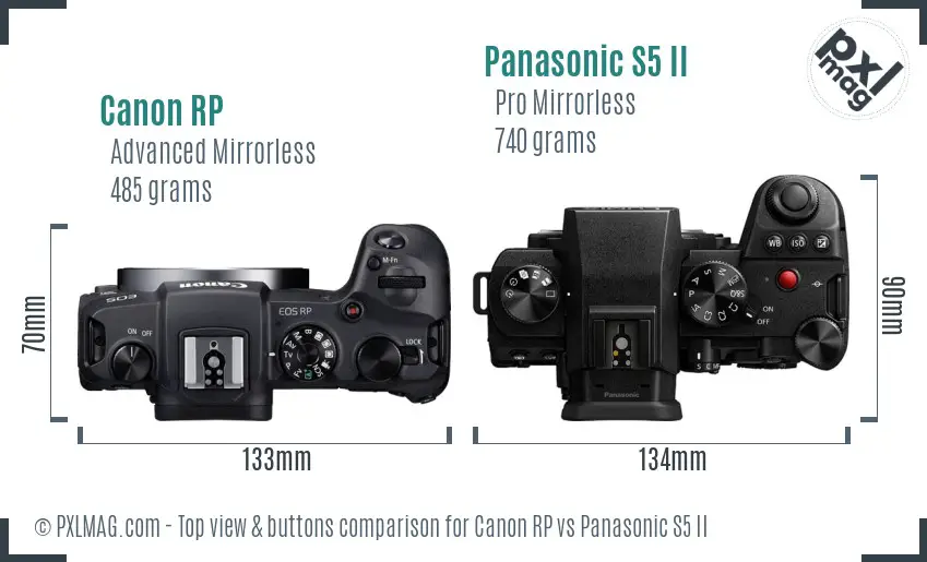 Canon RP vs Panasonic S5 II top view buttons comparison