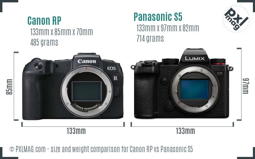 Canon RP vs Panasonic S5 size comparison