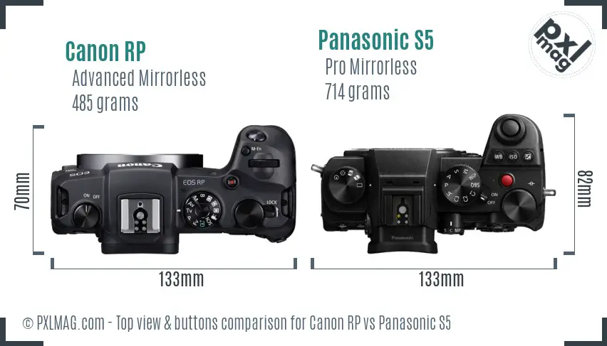 Canon RP vs Panasonic S5 top view buttons comparison