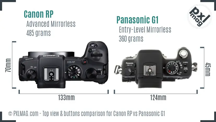 Canon RP vs Panasonic G1 top view buttons comparison