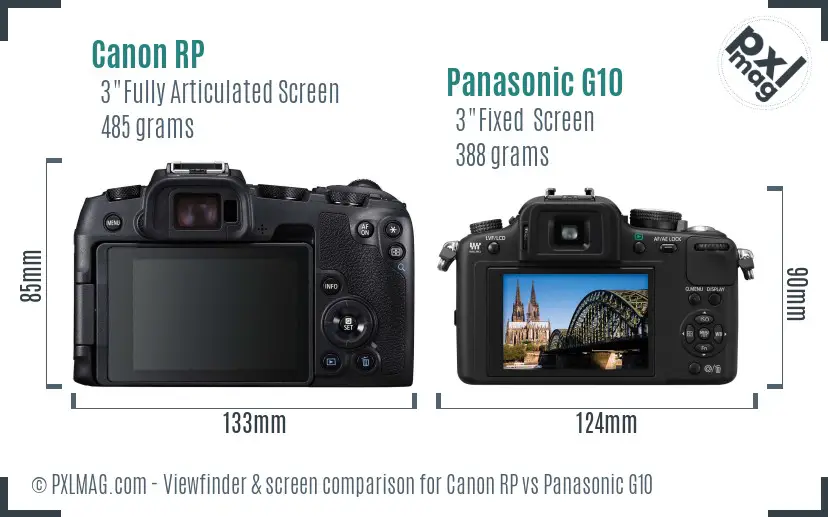 Canon RP vs Panasonic G10 Screen and Viewfinder comparison