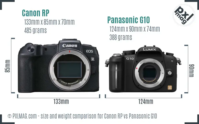 Canon RP vs Panasonic G10 size comparison
