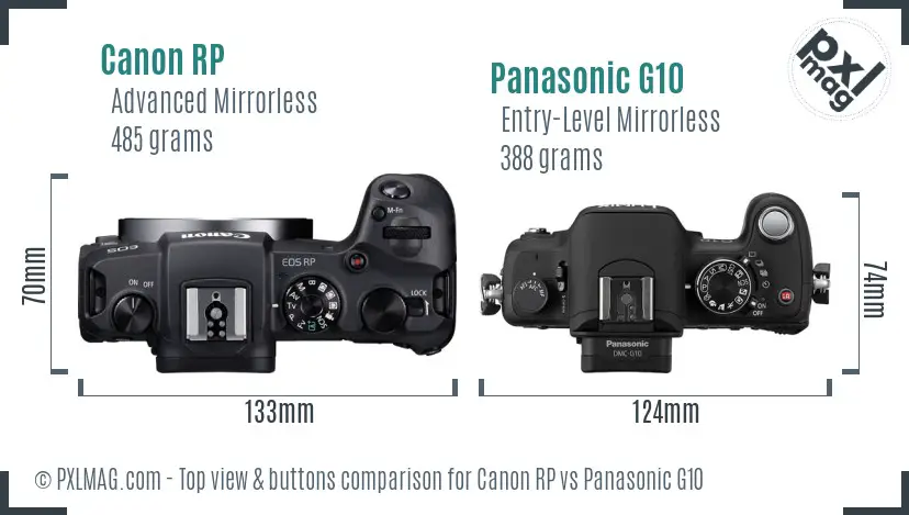 Canon RP vs Panasonic G10 top view buttons comparison