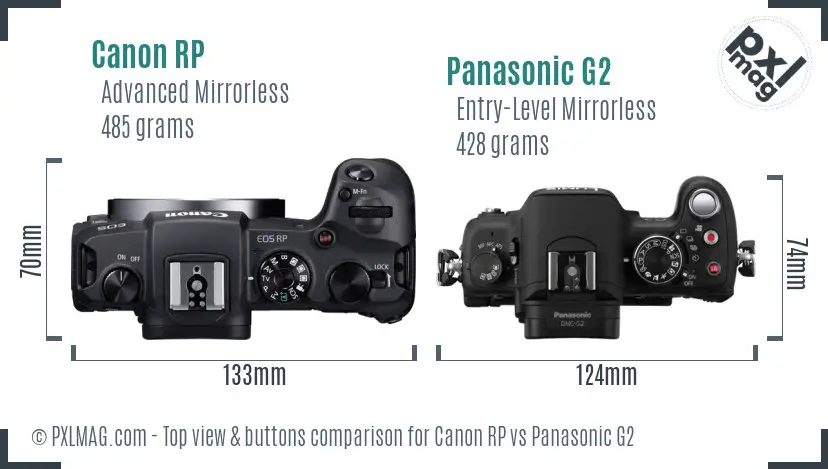 Canon RP vs Panasonic G2 top view buttons comparison