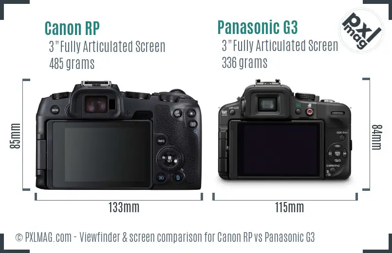 Canon RP vs Panasonic G3 Screen and Viewfinder comparison