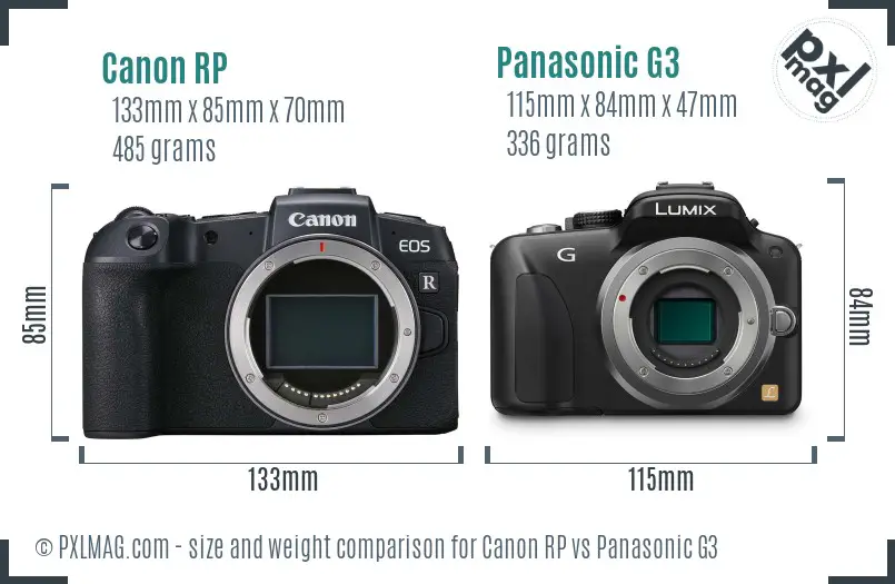 Canon RP vs Panasonic G3 size comparison