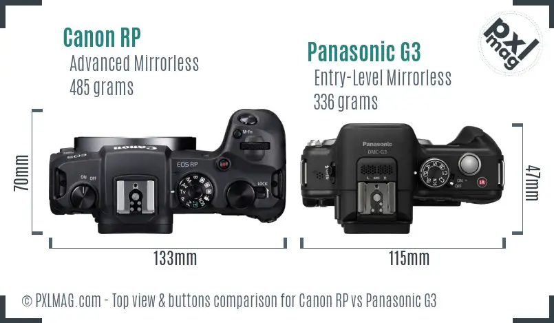 Canon RP vs Panasonic G3 top view buttons comparison