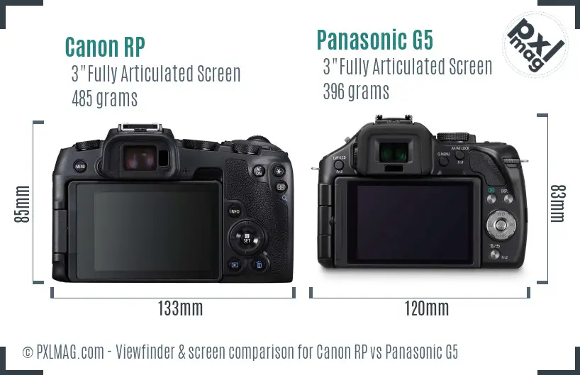 Canon RP vs Panasonic G5 Screen and Viewfinder comparison