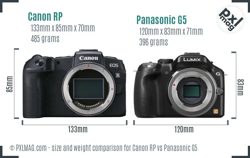 Canon RP vs Panasonic G5 size comparison