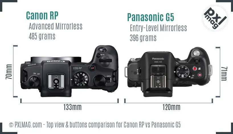 Canon RP vs Panasonic G5 top view buttons comparison
