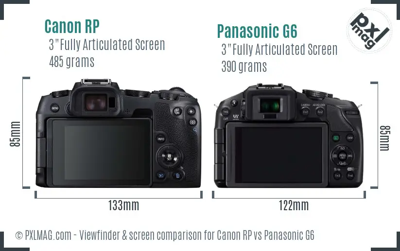 Canon RP vs Panasonic G6 Screen and Viewfinder comparison