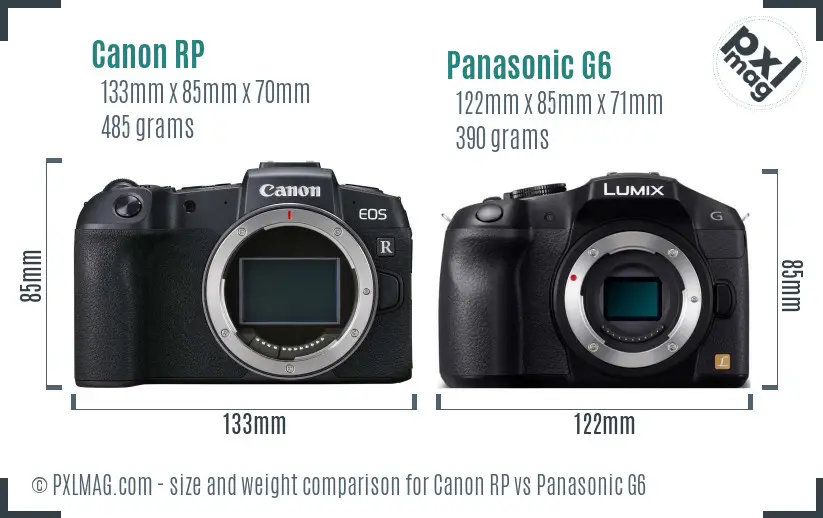 Canon RP vs Panasonic G6 size comparison