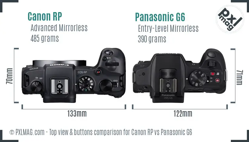 Canon RP vs Panasonic G6 top view buttons comparison