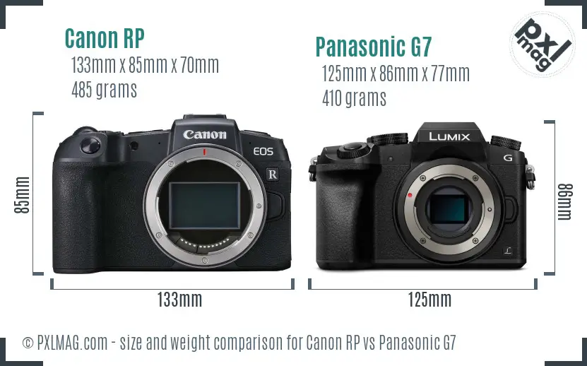 Canon RP vs Panasonic G7 size comparison