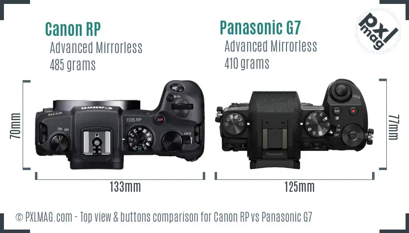 Canon RP vs Panasonic G7 top view buttons comparison