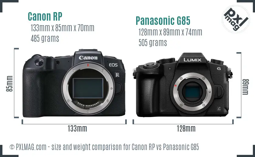 Canon RP vs Panasonic G85 size comparison
