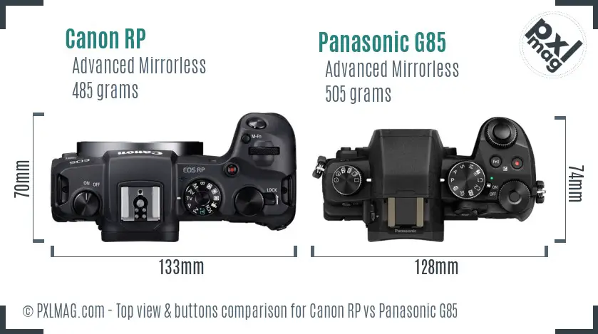 Canon RP vs Panasonic G85 top view buttons comparison