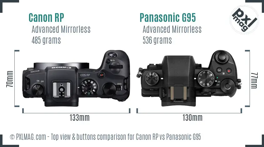 Canon RP vs Panasonic G95 top view buttons comparison