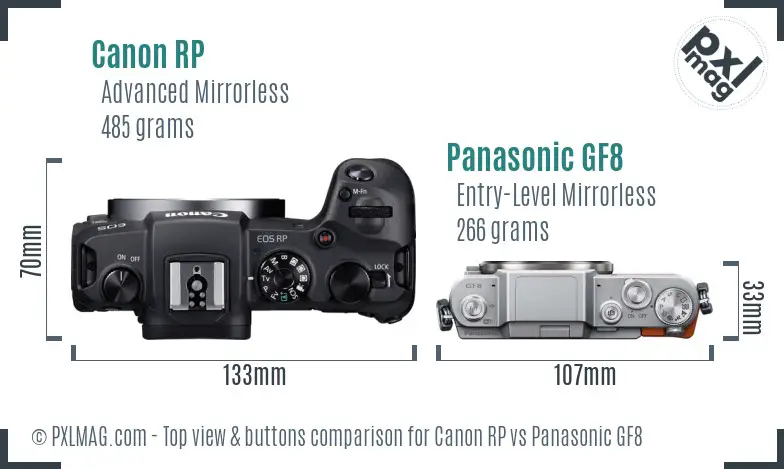 Canon RP vs Panasonic GF8 top view buttons comparison