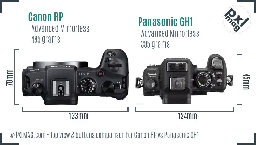 Canon RP vs Panasonic GH1 top view buttons comparison