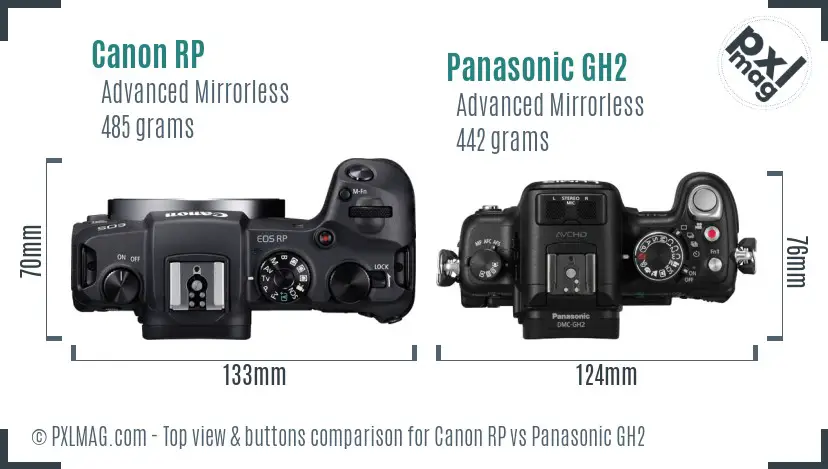 Canon RP vs Panasonic GH2 top view buttons comparison