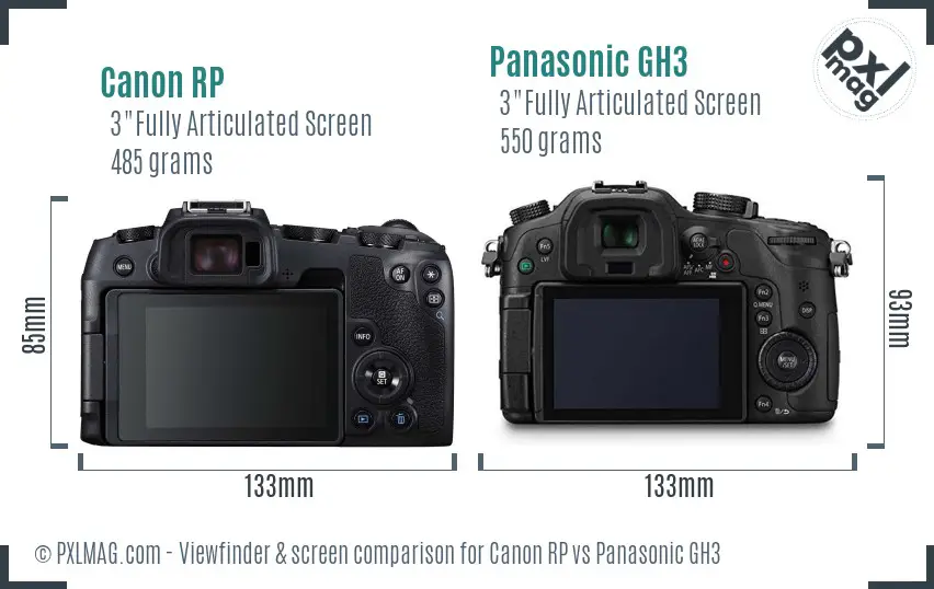 Canon RP vs Panasonic GH3 Screen and Viewfinder comparison