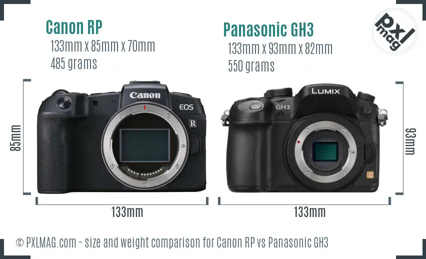 Canon RP vs Panasonic GH3 size comparison