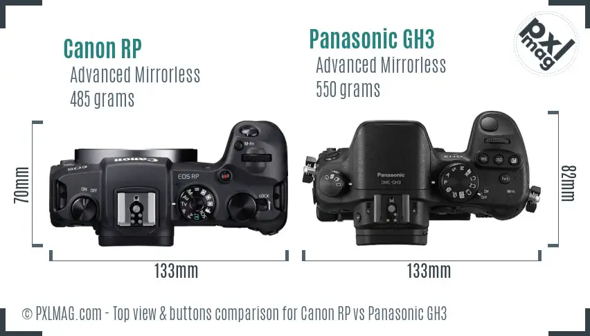 Canon RP vs Panasonic GH3 top view buttons comparison