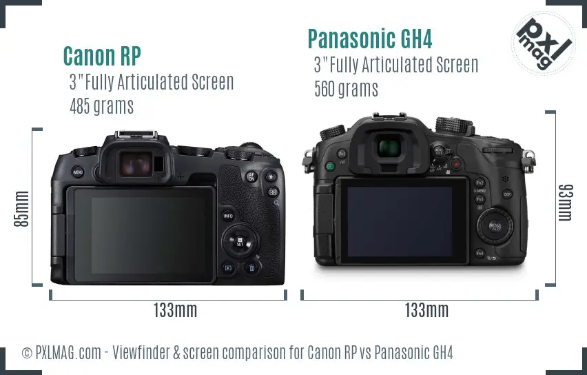Canon RP vs Panasonic GH4 Screen and Viewfinder comparison