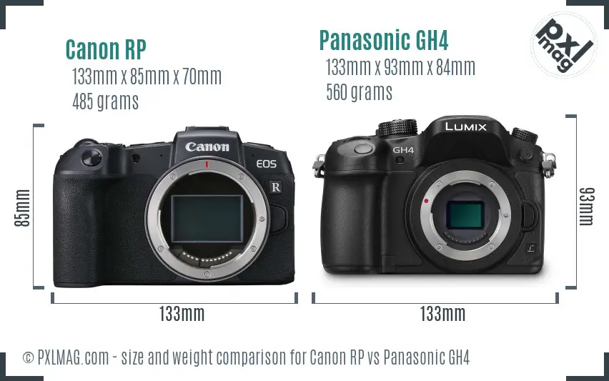 Canon RP vs Panasonic GH4 size comparison