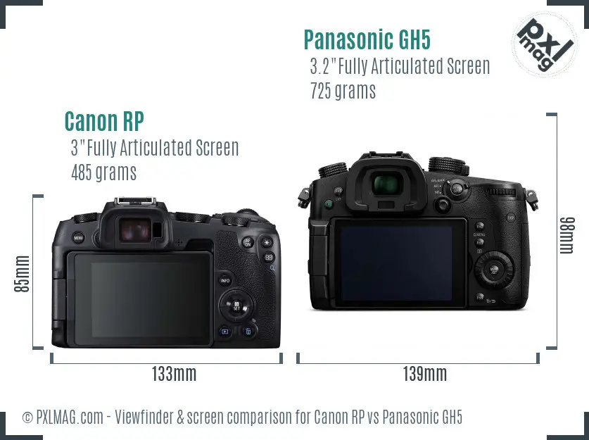 Canon RP vs Panasonic GH5 Screen and Viewfinder comparison