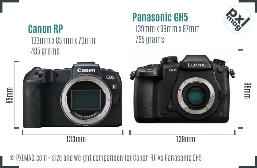 Canon RP vs Panasonic GH5 size comparison