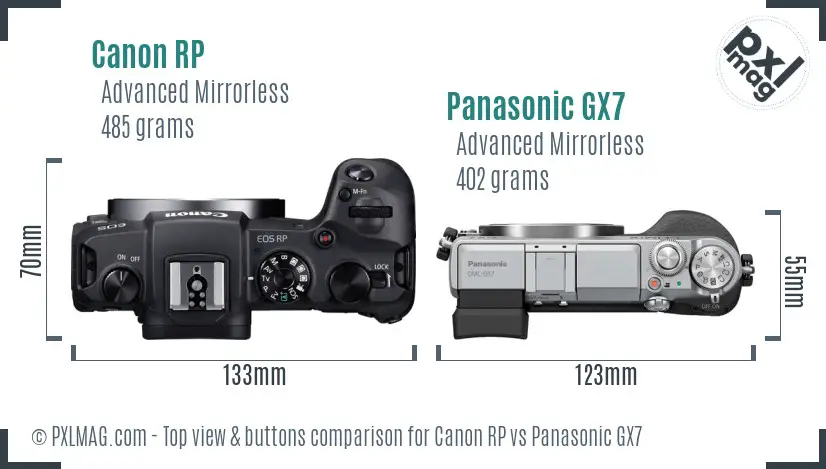 Canon RP vs Panasonic GX7 top view buttons comparison
