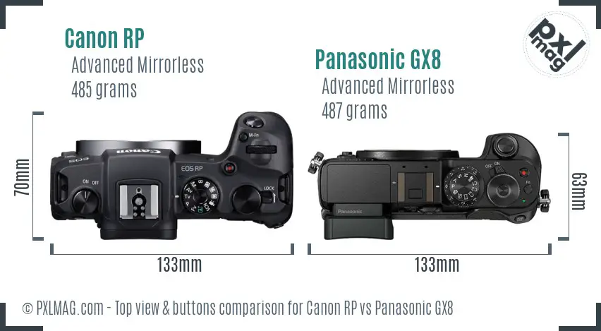 Canon RP vs Panasonic GX8 top view buttons comparison Canon RP vs Panasonic GX8 top view buttons comparison