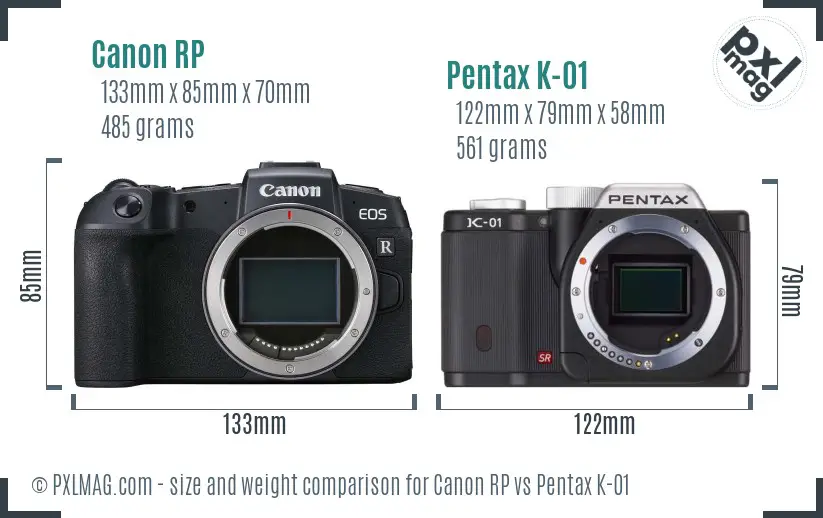 Canon RP vs Pentax K-01 size comparison