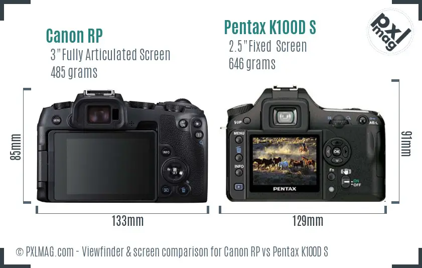 Canon RP vs Pentax K100D S Screen and Viewfinder comparison