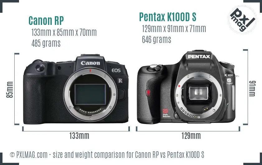 Canon RP vs Pentax K100D S size comparison