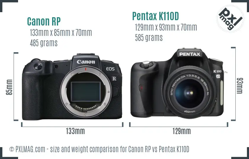 Canon RP vs Pentax K110D size comparison