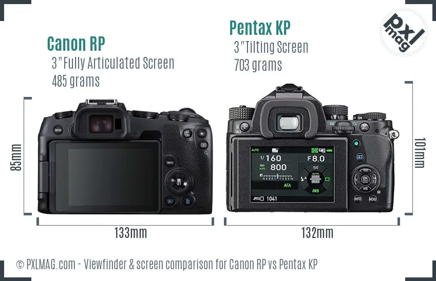 Canon RP vs Pentax KP Screen and Viewfinder comparison