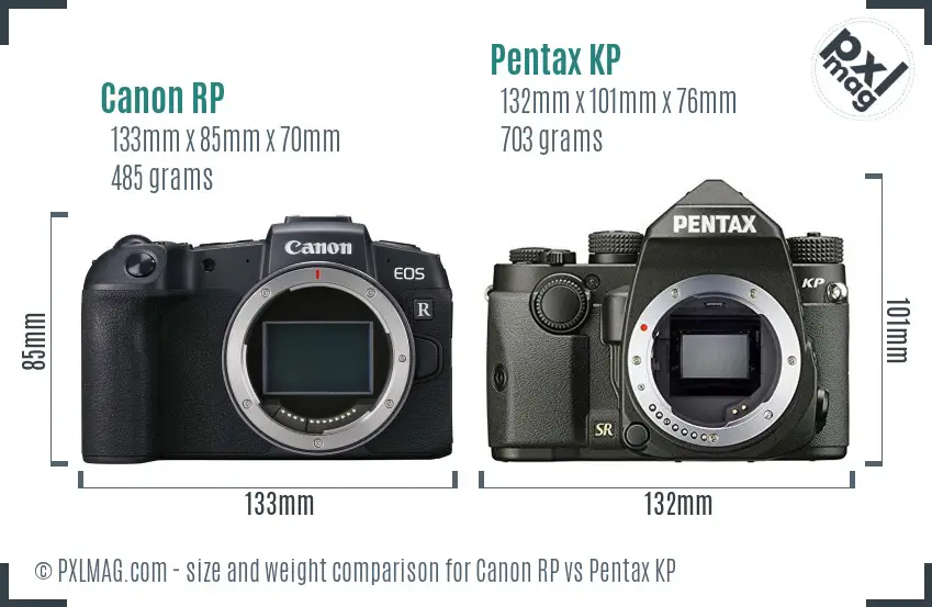 Canon RP vs Pentax KP size comparison