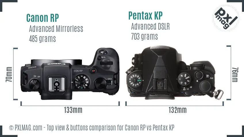 Canon RP vs Pentax KP top view buttons comparison