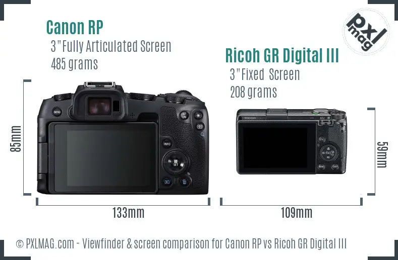 Canon RP vs Ricoh GR Digital III Screen and Viewfinder comparison Canon RP vs Ricoh GR Digital III Screen and Viewfinder comparison