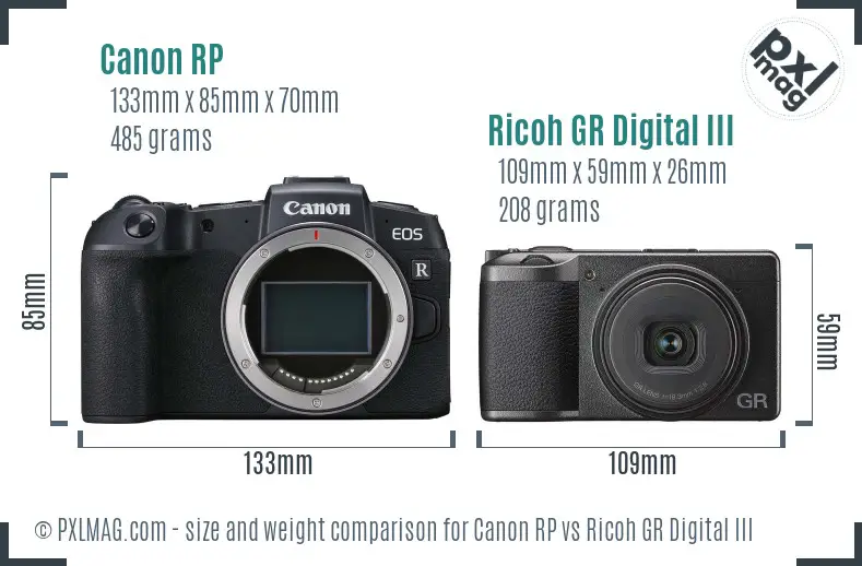 Canon RP vs Ricoh GR Digital III size comparison Canon RP vs Ricoh GR Digital III size comparison
