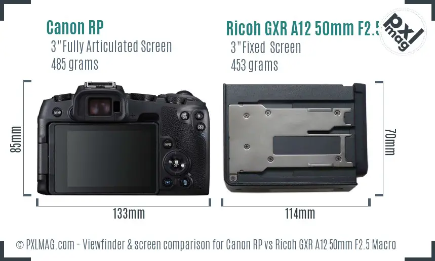 Canon RP vs Ricoh GXR A12 50mm F2.5 Macro Screen and Viewfinder comparison