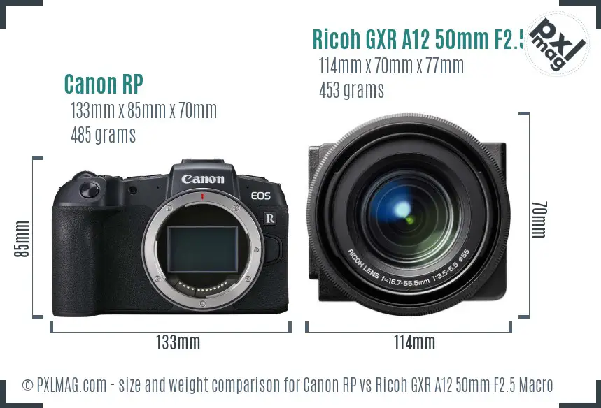 Canon RP vs Ricoh GXR A12 50mm F2.5 Macro size comparison