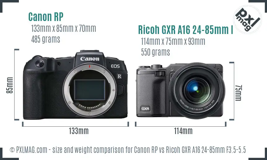 Canon RP vs Ricoh GXR A16 24-85mm F3.5-5.5 size comparison