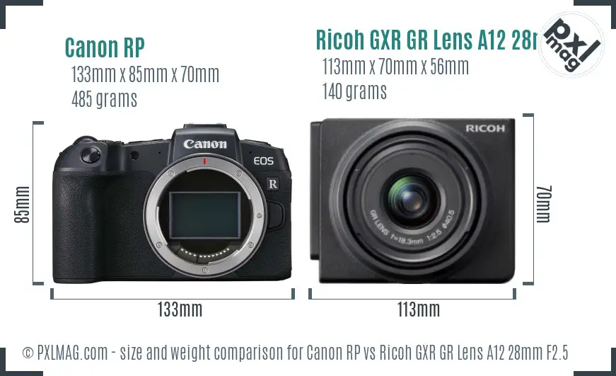 Canon RP vs Ricoh GXR GR Lens A12 28mm F2.5 size comparison