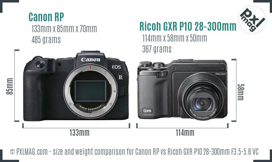 Canon RP vs Ricoh GXR P10 28-300mm F3.5-5.6 VC size comparison