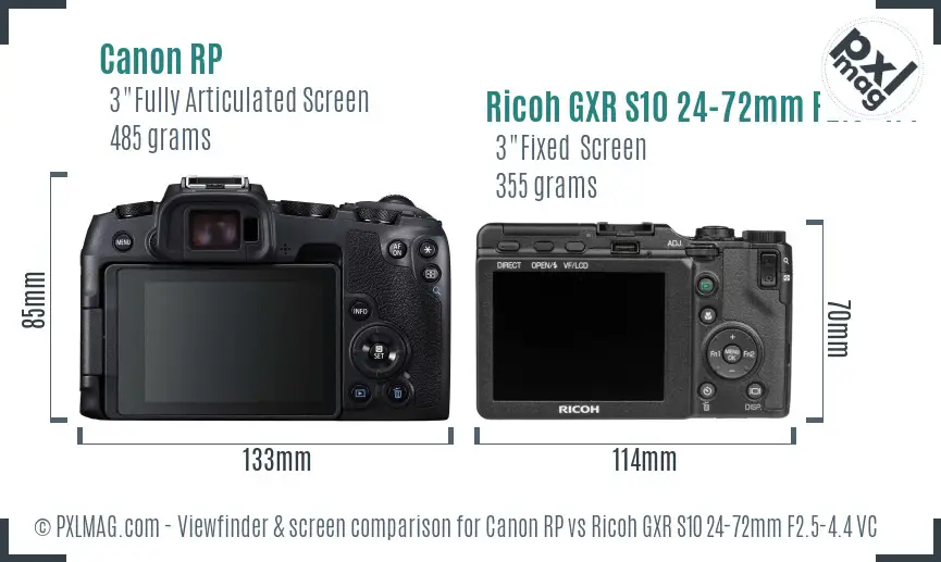 Canon RP vs Ricoh GXR S10 24-72mm F2.5-4.4 VC Screen and Viewfinder comparison