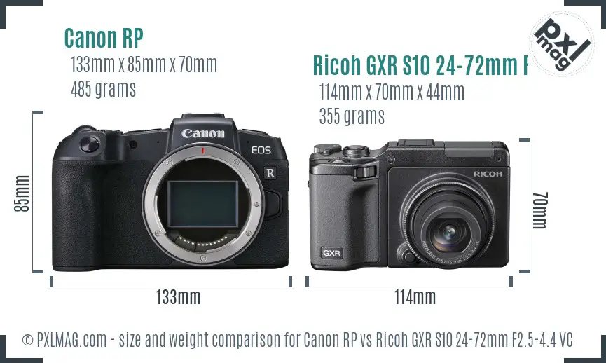 Canon RP vs Ricoh GXR S10 24-72mm F2.5-4.4 VC size comparison